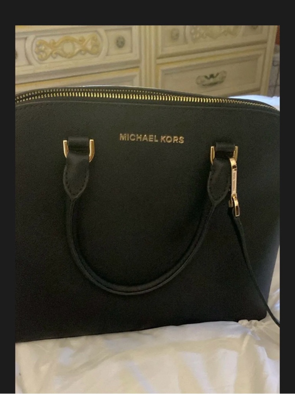 Michael Kors Black Saffiano Satchel with Gold Hardware